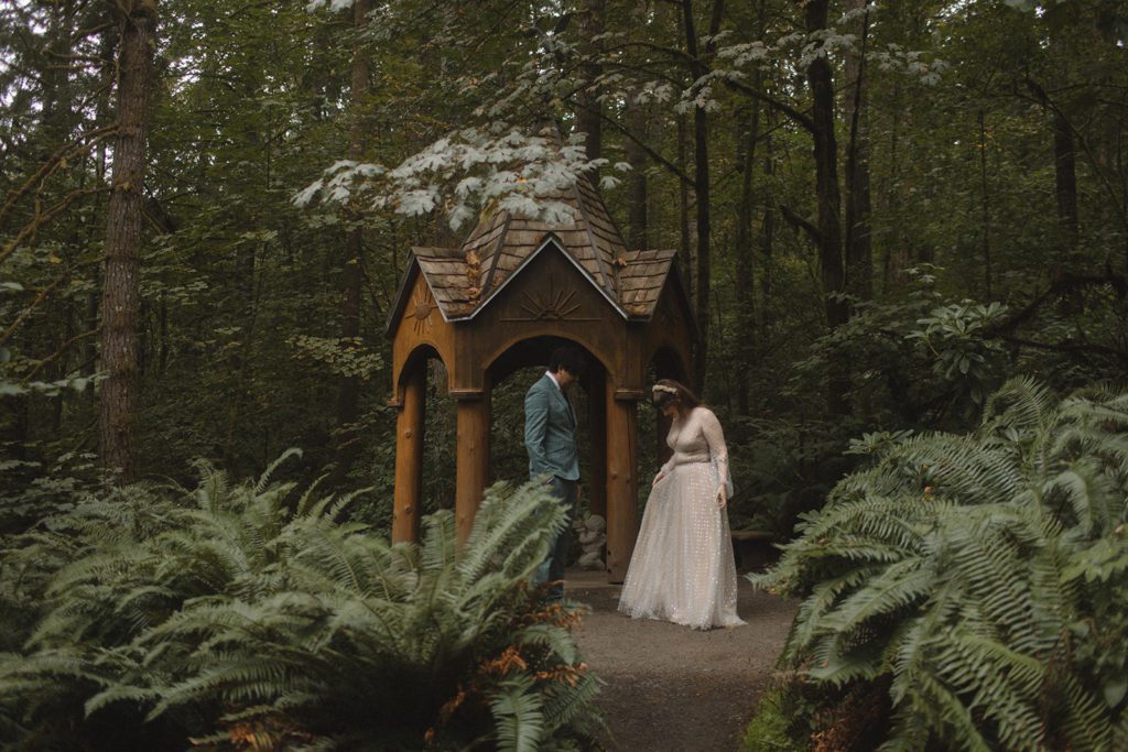 First look between bride and groom at Dancing Deer Mountain.