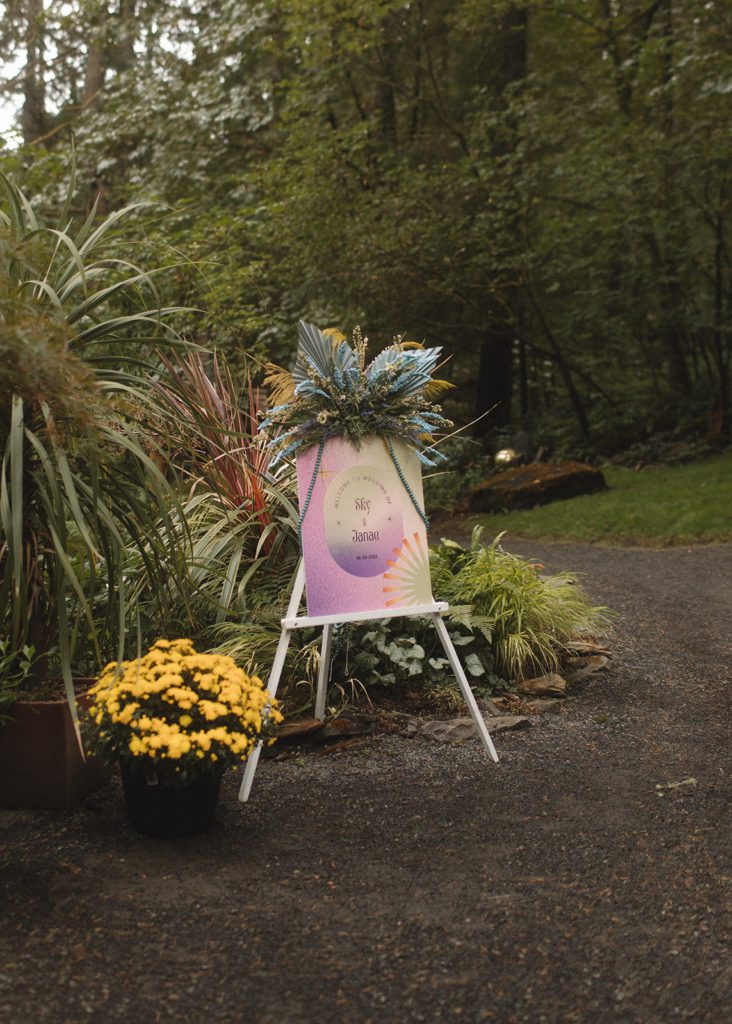 Colorful, hippie signage for wedding